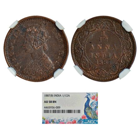 Victoria Empress, copper 1/12 anna, 1887, Bombay mint, no mint mark, PR 814, GK 904. Grade