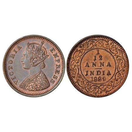 Victoria Empress, copper 1/12 anna, 1889, Bombay mint, no mint mark, PR 816, GK 909, 2.16g