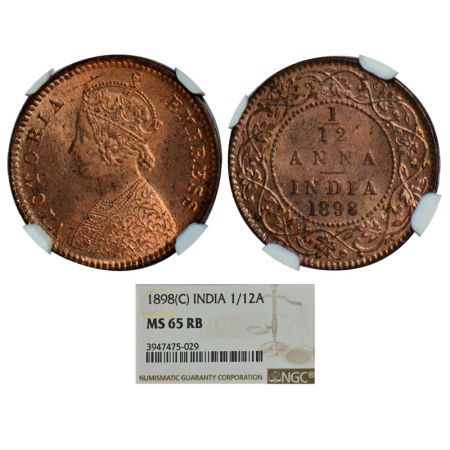 Victoria Empress, copper 1/12 anna, 1898, Calcutta mint, no mint mark, PR 803, GK 919. Gra