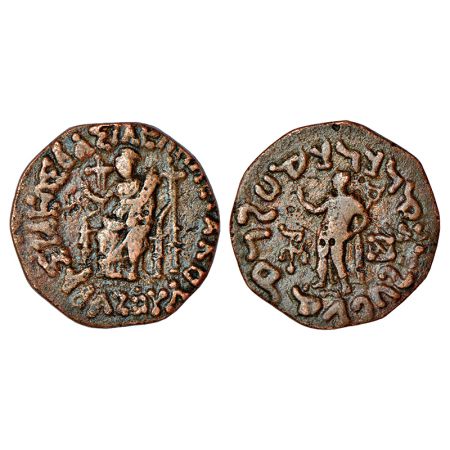 Indo-Scythians, copper coin of Azes(48-25 BC), Senior ISCH 101.1, 10.47g. Obv: Tyche/Harit