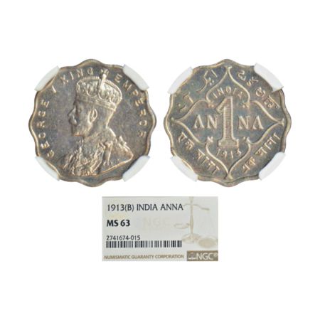 George V, cupro-nickel 1 anna, 1913, Bombay mint, no dot, PR 943, GK 1143. Graded as MS63 