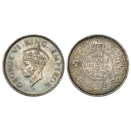 George VI,silver rupee, 1939, Bombay mint, dot, head type II, PR 235, GK 1256. Very fine+,