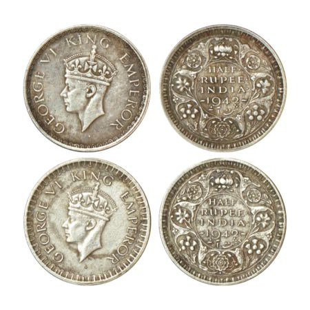 George VI, half silver ½ rupee (2), 1942, Bombay mint, 1 coin small effigy and 2 Big effig