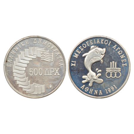 Greece, proof silver 500 drachmes, series, XI Mediterranean Games, AD 1991, KM 157, 17.87g