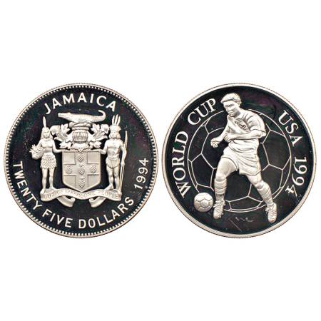 Jamaica, proof, silver 25 dollars, series, 1994 FIFA World Cup USA, AD 1994, KM 165, 28.20