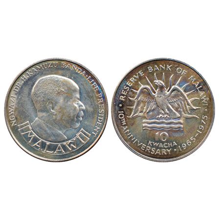 Malawi, silver 10 kwacha, series, 10 Anniversary of the Reserve Bank, AD 1975, KM 14, 28.2