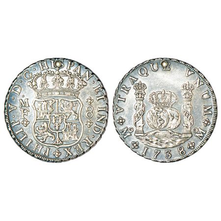 Mexico, Philip V (1700-1746 AD), silver 8 reales, 1738, 'M.F.' mint-mark, KM 103, 26.99g. 