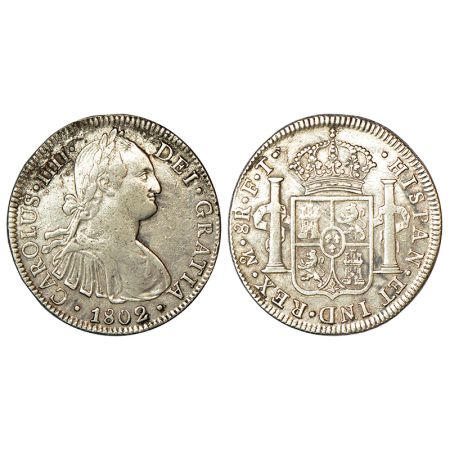 Mexico, Charles IV (1788-1808 AD), silver 8 reales, AD 1802, Mexico City mint, 'F.T.' mint