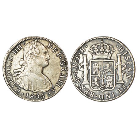 Mexico, Charles IV (1788-1808 AD), silver 8 reales, 1805, Mexico City mint, 'T.H.' mint-ma