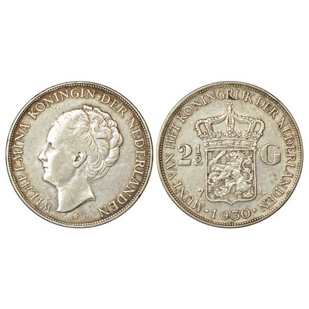 Netherlands, Wilhelmina (1890-1948 AD), silver 2½ gulden, AD 1930, KM 165, 25.02g. Obv: Po