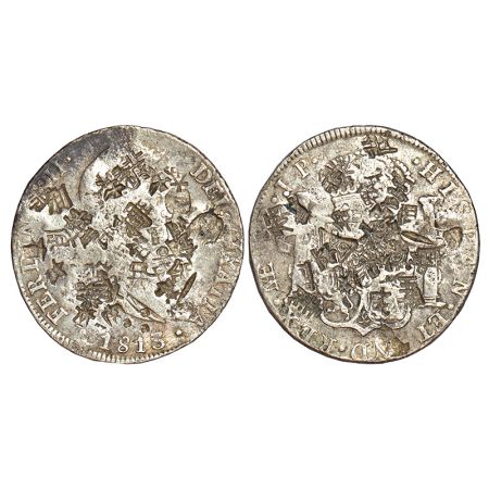 Peru, Ferdin VII (1811-1824 AD), silver 8 reales, 1813, 'JP' mintmark, counter-mark with m