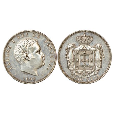 Portugal, Carlos I(1889-1908 AD), silver 1000 reis, AD 1899, KM 540, 24.91g. Obv:Portrait 