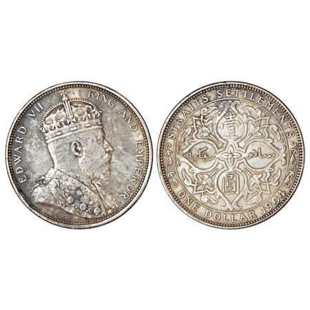 Straits Settlements, Edward VII (1901-1910 AD), silver dollar, 1904, KM 25, 26.88g. Obv: P