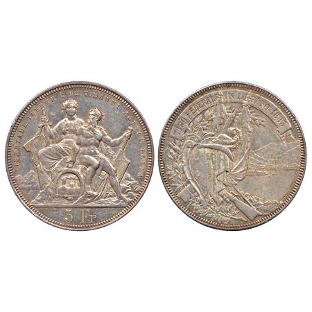Switzerland, silver 5 francs, series, Lugano shooting festival 1883, KM S16, 25.03g. Obv: 