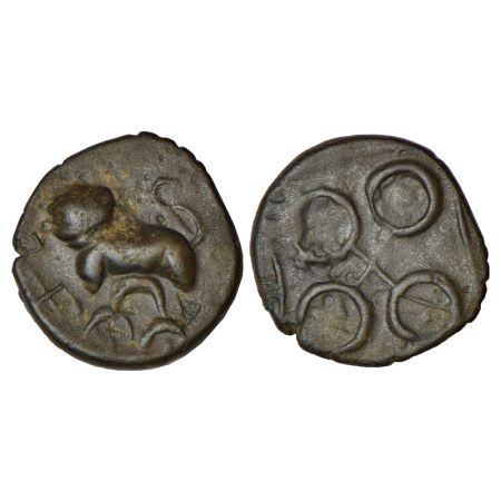 Satavahanas - arsenical copper coin of Siri Satakani (c.100-50 BC), 'lioness' type, Junnar