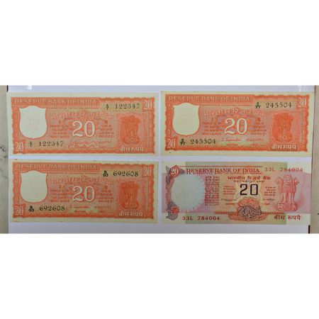 20 rupees, complete set of 44 different notes, 1970 to 2013, with different signatures and