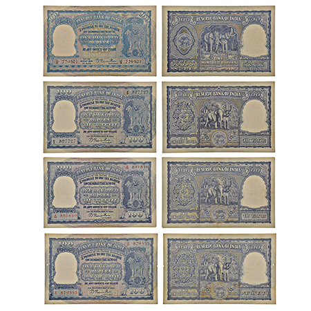 100 rupees, complete set of 88 different notes, 1950 to 2013, with different signatures an
