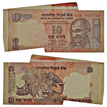 10 rupees, misprint, Gandhi series, ND (1997-2003), signed by Bimal Jalan, inset P, serial