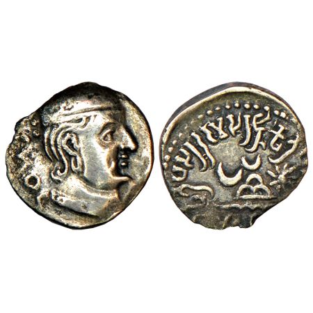 Western Kshatrapas, Karddamaka dynasty, silver drachm of Rudradaman as Mahakshatrapa (130-