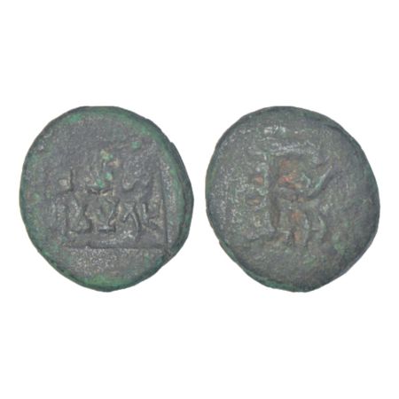 Panchala, post-Mauryan monarchical coinage - alloyed copper fractional unit of Dhruvamitra