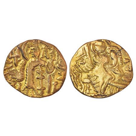 Kidarites, base gold dinar with legend Kidara, Gobl 618, 7.84g. Obv: Crude representation 