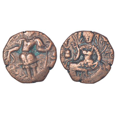 Hunnic rulers in Kashmir - copper dinar of Toramana II (c.540-570 AD), MAC 3792, 7.09g. Ob