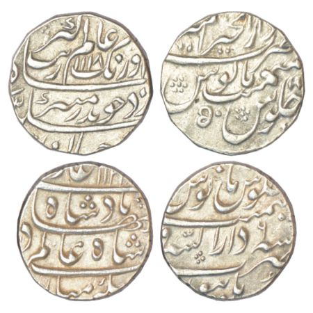 Aurangzeb/Shah Alam I, silver rupee (2), 1x Dar ul-Khair Ajmer mint, AH 1118/RY 50, 11.47g