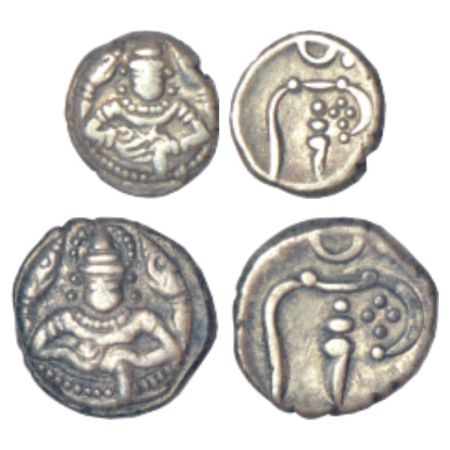 Cochin, British Protectorate, silver puttun, KM 5, 0.53g and 2 puttuns, KM 6, 1.10g, ND (1