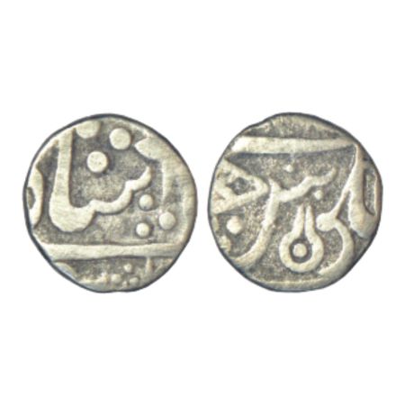 Indore, silver 1/8 rupee, Maheshwar mint, in the name of Shah Alam II, Bilva leaf and ling