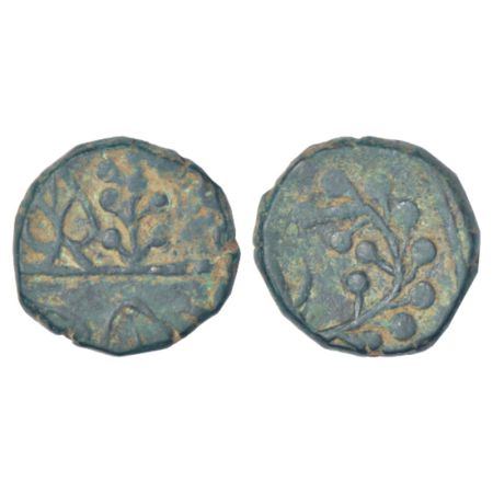 Jhabua, Gopal Singh (1840-1895 AD), copper paisa, 11.25g. Obv: Bilva leaf and flower. Rev: