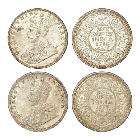 George V, silver rupee (2), 1x 1912, Bombay mint, PR 218; GK 1024-1026 and 1x 1915, Calcut
