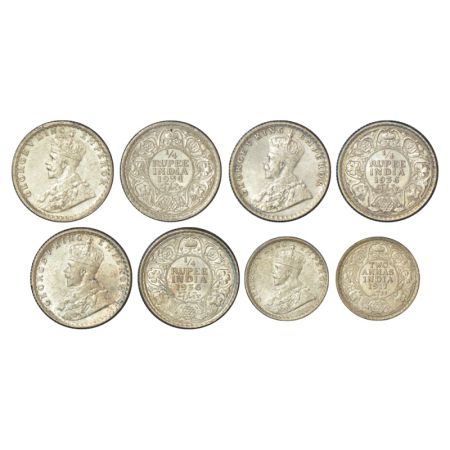 George V, silver coins (4), Calcutta mint, 3x ¼ rupee, 1934, PR 452; GK 1098, 2.92g. 1936 