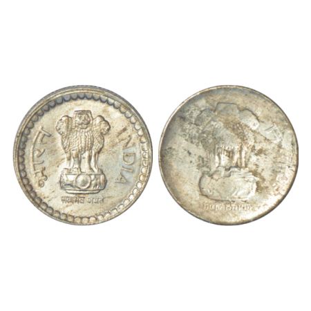 5 rupees, error, copper-nickel, ND (1992-2004), obverse brockage (Lakhi) on reverse, 9.00g