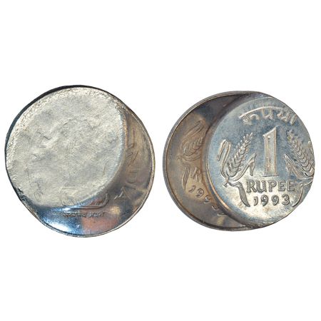 1 rupee, error, ferratic stainless steel, 1993, Calcutta mint, double struck on reverse, 4
