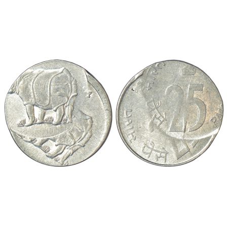 25 paise, error, ferratic stainless steel, (19)94, double struck on both side, 2.83g. Extr
