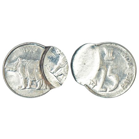 25 paise, error, ferratic stainless steel, 1996, Calcutta mint, double struck on obverse a