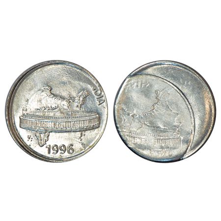 50 paise, error, ferratic stainless steel, 1996, Bombay mint, 20% die shifted and brockage