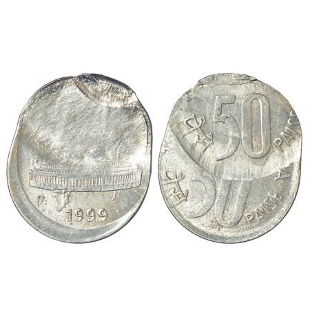 50 paise, error, ferratic stainless steel, 1999, Calcutta mint, double struck on both side