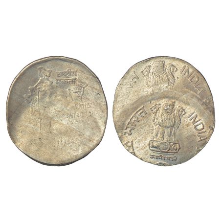 2 rupees, error, copper-nickel, 1999, Calcutta mint, obverse stretched and double struck o