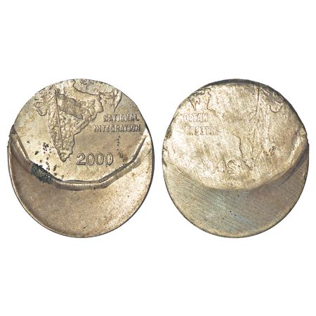 2 rupees, error, copper-nickel, 2000, Calcutta mint, die-shifted on both side and brockage