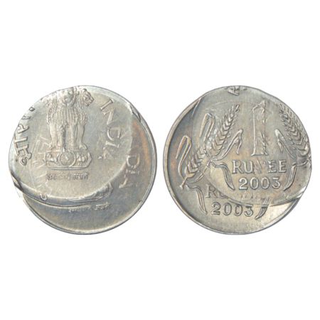 1 rupee, error, ferratic stainless steel, 2003, Calcutta mint, double struck on both side,