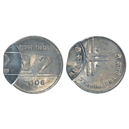 2 rupees, error, ferratic stainless steel, 2006, Bombay mint, double struck on both side, 