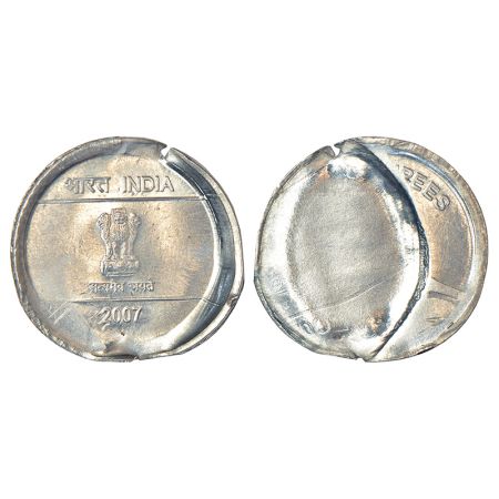 5 rupees, error, ferratic stainless steel, 2007, partly brockage (Lakhi) on reverse, 6.03g