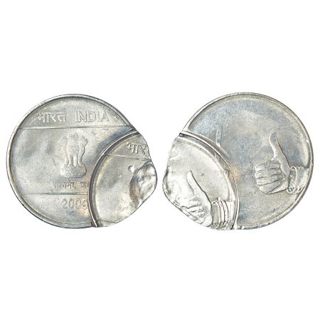 1 rupee, error, ferratic stainless steel, 2009, Calcutta mint, double struck on both side,