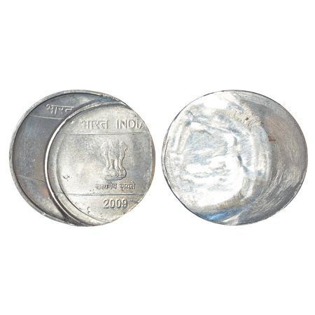 1 rupee, error, ferratic stainless steel, 2009, Calcutta mint, double struck on obverse an