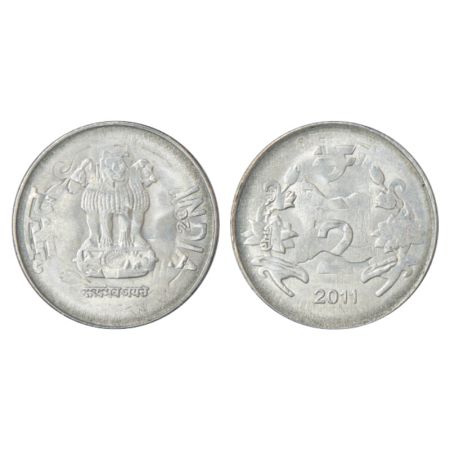 2 rupees, error, ferratic stainless steel, 2011, Calcutta mint, flip error and double stru