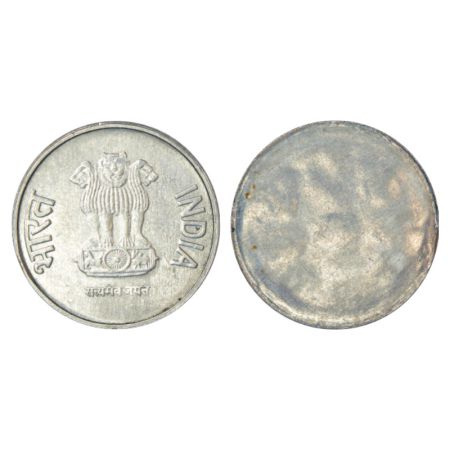 2 rupees, error, ferratic stainless steel, ND (2011-2019), reverse side uniface, 4.86g. Ex