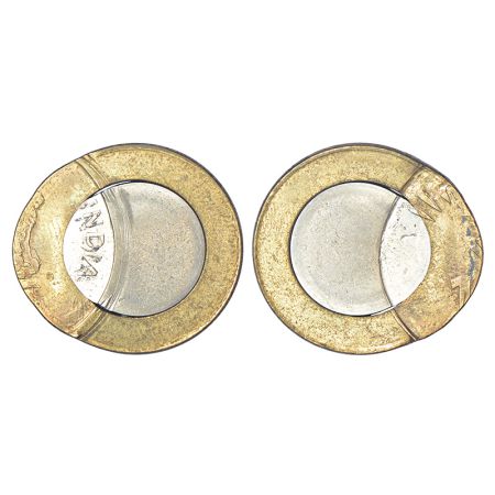 10 rupees, error, bi-metal, ND (2011-2019), 80% die shifted on both sides, 7.68g. Extremel