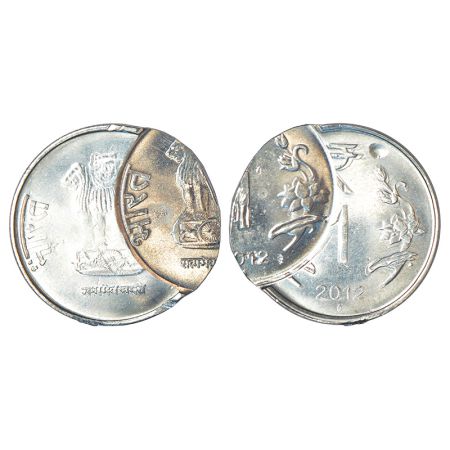 1 rupee, error, ferratic stainless steel, 2012, Bombay mint, double struck on both side, 3