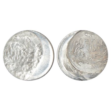 50 paise, error, ferratic stainless steel, 2013, Calcutta mint, die-shifted and double str